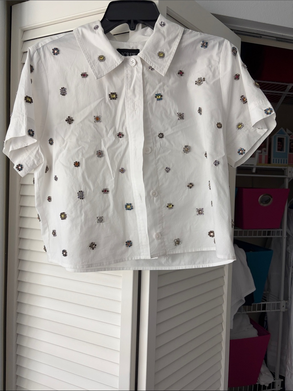 J. Crew Girls' White Embellished Short-Sleeve Shirt